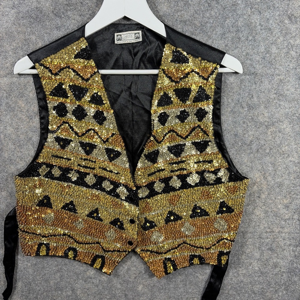 Chantik Unisex One‎ Size Vintage Sequin Vest Animal Print Orange Black Gold